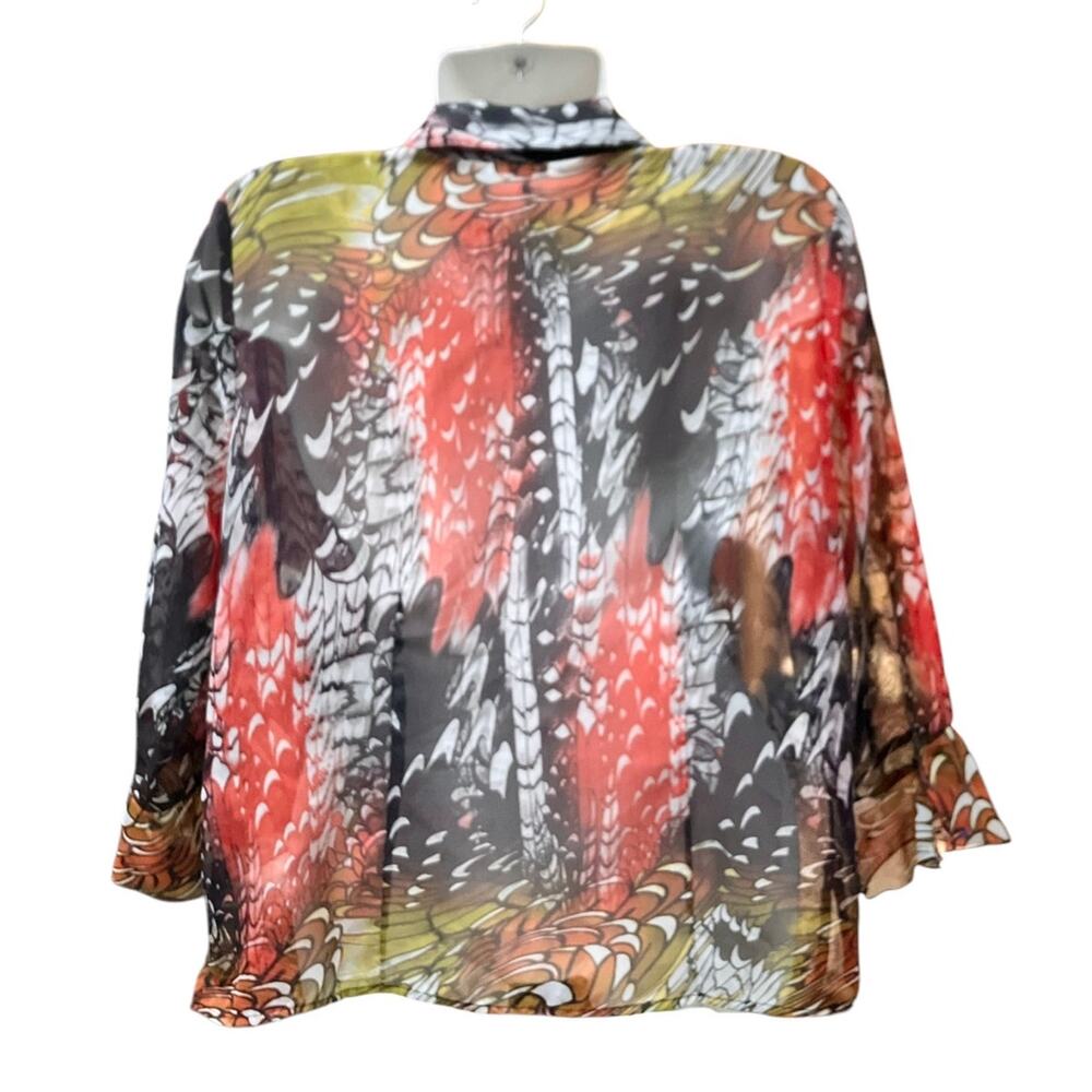 Nicola Women's Floral Multicolor Long Sleeve Button Front Sheer Blouse | Size L - Picture 2 of 10